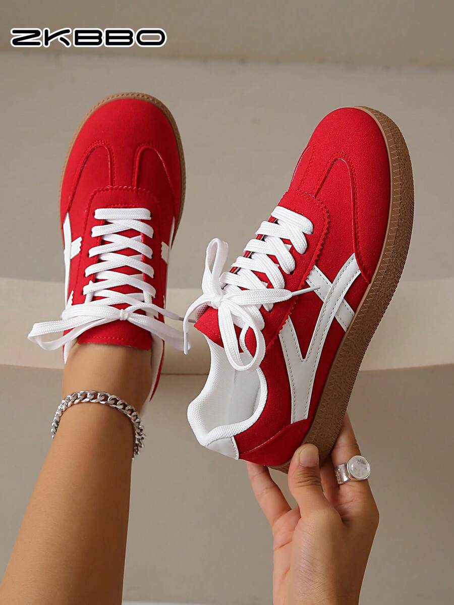 ZKBBO Women's Casual Sneakers, Flat, Lightweight, Comfortable For Fitness, Walking, Skateboarding - Red - View 1