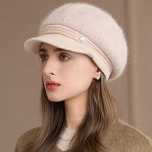 New Fashion Winter Hat For Women With Brim, Dandy Fur-Lined Plush Hats For Women, Casual Rabbit Fur Blend Knitted Hat - Khaki - View 18
