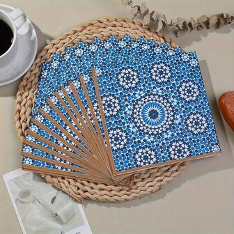20pcs Blue Moroccan Tile Print Napkins, Suitable For All Seasons, Weddings, Birthdays, Afternoon Tea, Restaurants, Home Decor, Party Supplies, Party Planning, Simple And Practical, Versatile, Middle Eastern Muslim Ramadan Birthday Napkins, Suitable For Dinners, Parties And Family Gatherings.