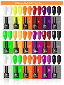 coscelia Set 6 buc ojă gel neon - ojă gel portocaliu galben verde alb negru cu saturație ridicată, accesorii unghii de lungă durată pentru femei cadouri de salon de artă DIY