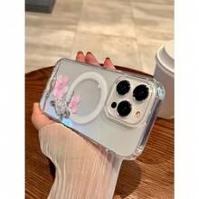 1pc Floral Sea Turtle Design Magnetic Wireless Charging Protective Phone Case, Transparent Anti-Fall Soft+Hard Material, Suitable As Festival Gift Compatible With IPhone 15 16 Pro/Pro Max/14 15 16 Plus, Anti-Fingerprint & Scratch Resistant, Clear Glossy Waterproof Shockproof - 彩色 - 查看 3