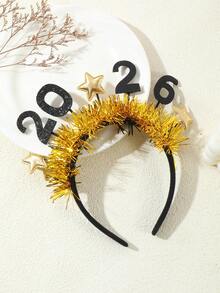 1 szt. Czarna, brokatowa, złota folia, gwiazda, 2026, popularna opaska na głowę na imprezę sylwestrową