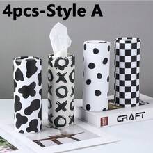 4/2/1 pieza Caja de pañuelos de coche clásica en blanco y negro con patrón de vaca, contenedor de pañuelos de coche con diseño cilíndrico elegante, dispensador de pañuelos de viaje portátil y redondo con 40 pañuelos faciales para ajuste universal en automóvil, hogar y oficina, paquete de pañuelos decorativos - Multicolor - Ver 12