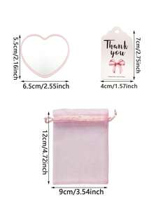3pcs/15pcs/30pcs/45pcs/60pcs Pink Heart Shaped Makeup Mirror Gift Set, Includes 1/5/10/15/20 Makeup Mirrors, 1/5/10/15/20 Thank You Cards, And 1/5/10/15/20 Organza Bags. Suitable As Wedding Gifts, Birthday Party Gifts, Bridal Shower Gifts, Valentine's Day Gifts, And Party Favors. - Multicolor - View 3