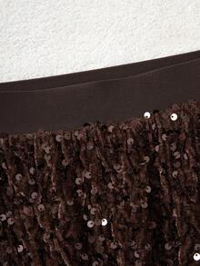 Tween Girls' Fashionable Sequin Mini Skirt, Suitable For Parties And Gatherings (Y0847) - Brown - View 5