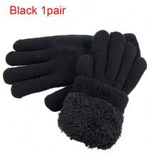 2/1pair Winter Cold-Proof Fleece Knitted Gloves Warmers Gloves Soft Warm Double Layer Male Thickened Cycling Gloves Ski Gloves For Women Men - Black - View 10