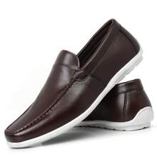 Men's Casual Leather Loafer Shoes - Comfortable - On - Coffee Brown - View 3
