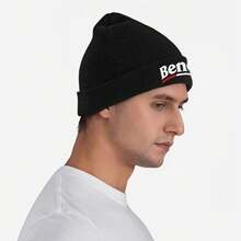 1pc Benelli Knitted Beanie Hat - Soft Warm Winter Cap With Red & Green, Unisex Unisex Design, All-Season Comfort Men & Women,, Halloween, New Year, Outdoor & Casual Wear, Beanie Hat, Cold Weather Gear - màu đen - Xem 6