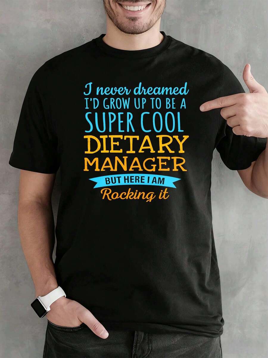 PLUS SIZE Super Cool Dietary Manager Tshirt 100% Cotton, Loose Fit, Street Hip-Hop, Comfortable, Statement Print - Black - View 1