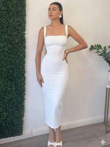 Sweetheart Neckline Suplex Dress, Formal And Evening Wear, Maternity Dress - 白色 - 查看 1