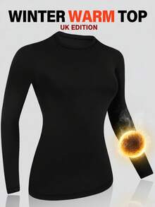 1 件黑色厚保暖内衬高领长袖修身打底衫，秋冬款