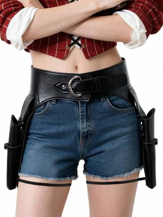 Christmas Medieval Viking Vintage Leather Halloween Waist Belt Double Gun Set Cosplay Costume Props