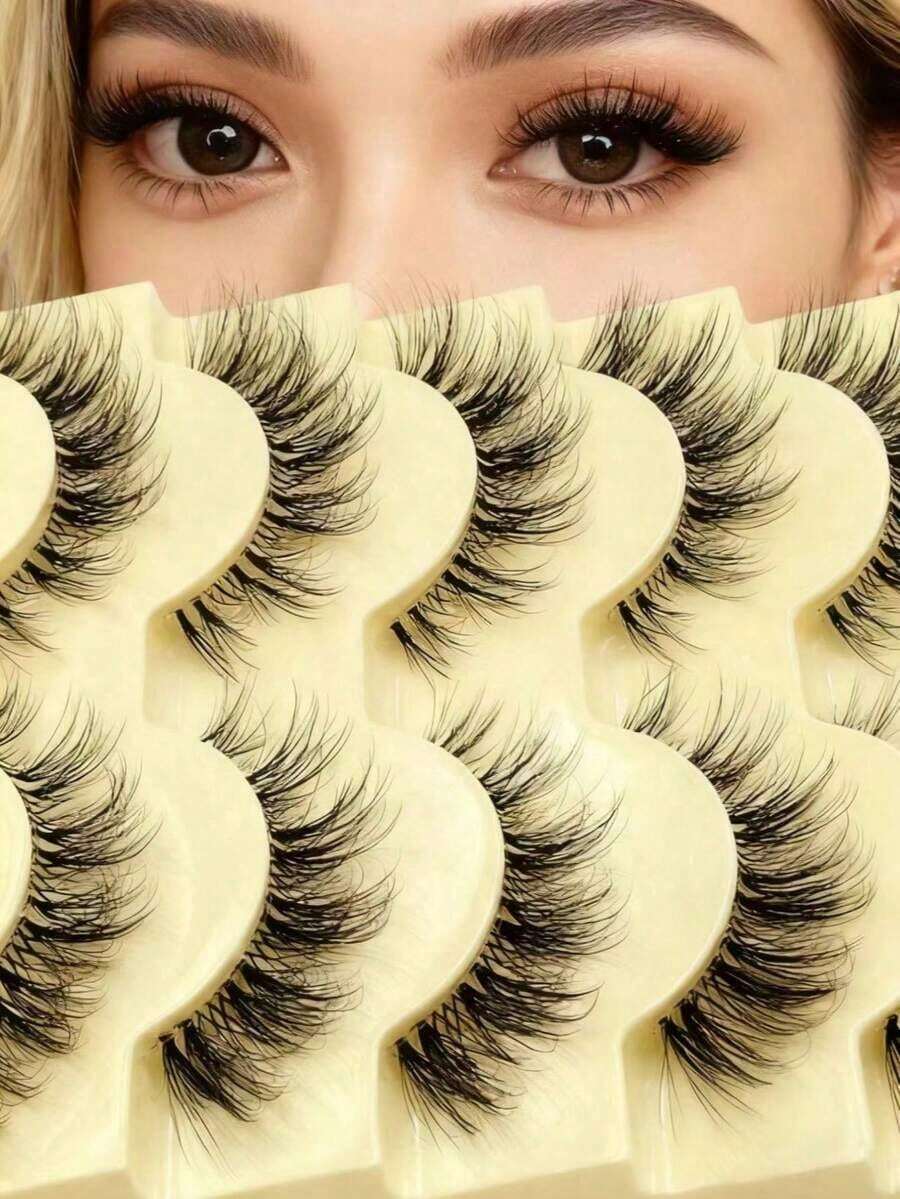 Asiteo Asiteo 5 Pairs Manga Natural Wispy False Eyelashes - Clear Band Faux Mink Lashes Cat-Eye Shape, Natural Look For Everyday Glam - Reusable, Comfortable, Beginner Friendly Strip Lashes, Lashes, Eyelashes, Fake Lashes - 俄羅斯卷10對 - 查看 1
