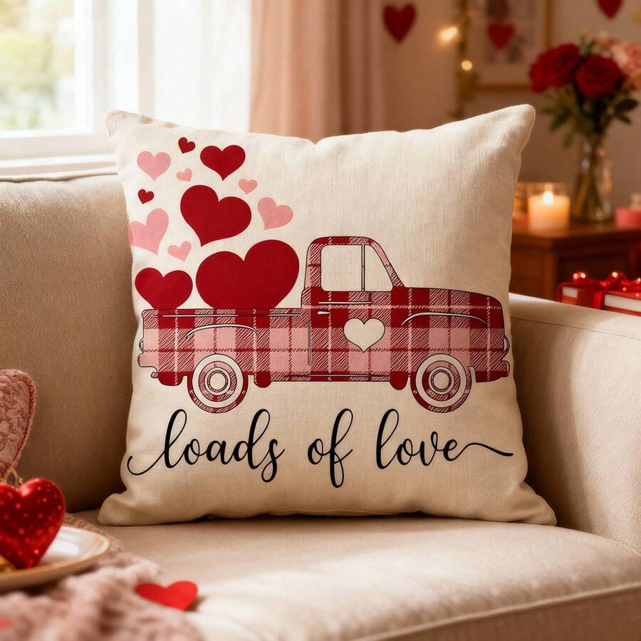 Fundas de almohada para San Valentín, románticas, con forma de corazón, camión y letra, para sofá, cama. - Multicolor - Ver 1