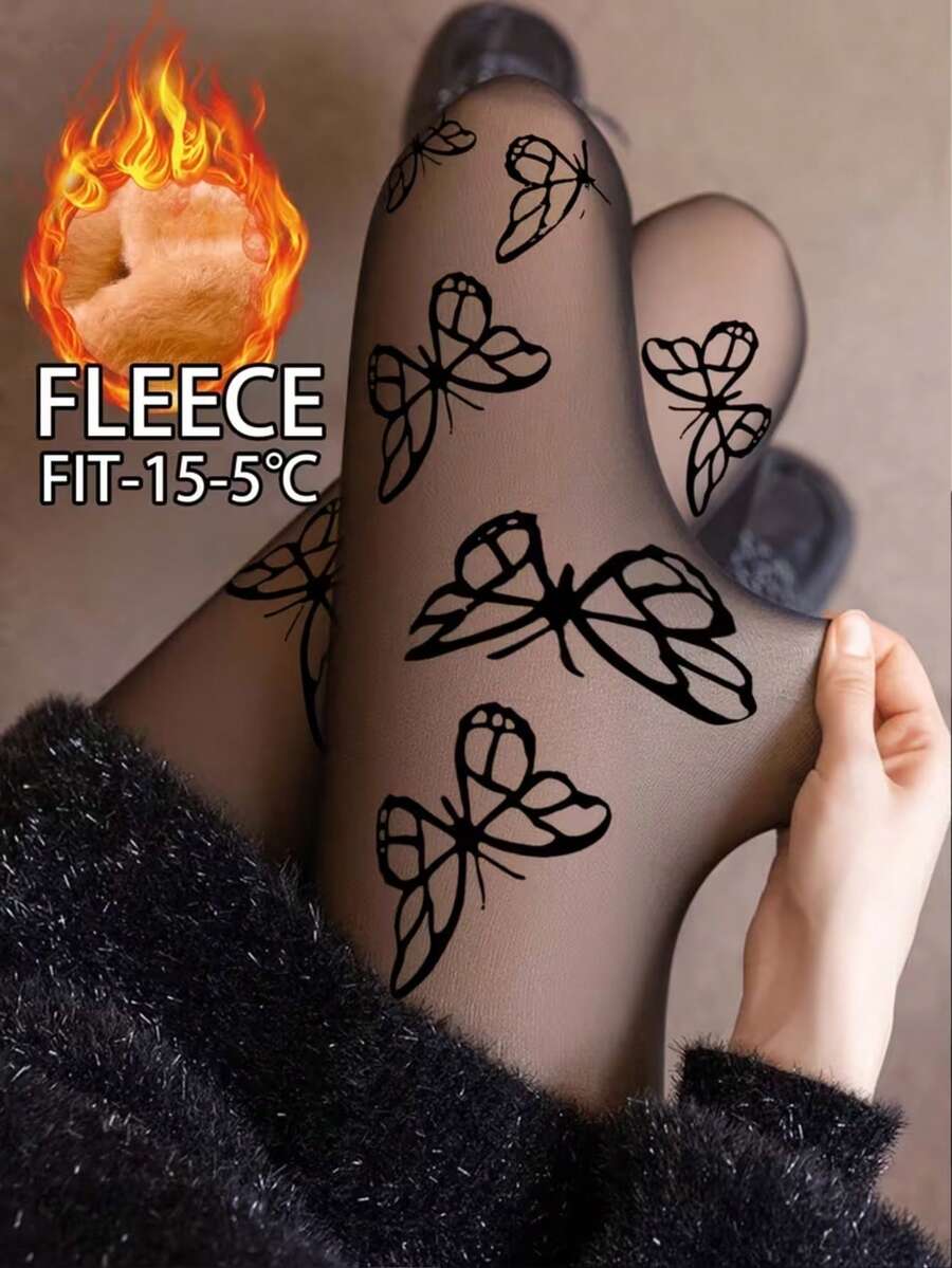 زوج من سراويل الفراشة الكبيرة المطبوعة للنساء ذات القماش الشفاف مع جوارب طويلة حتى الكاحل