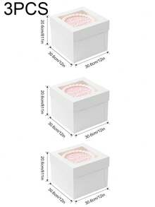 1/3pcs Cake Boxes With Window, 3 Sizes: 8inch/10inch/12inch, Reusable Baking Boxes For Takeout, White Large Cardboard Bakery Boxes With Lids, White Baking Boxes, Large Baking Boxes, Square Cardboard Cake Boxes, Suitable For Multi-Tier Cakes, For Baking, Cookies, Pastries, Pies, Valentine's Day, Wedding, Birthday, Candy, Chocolate, Donuts, Cake Decorations, For Baking Or Gifting - Multicolor - View 13