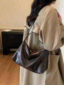 1个女士新款新月形手提包，时尚简约麂皮托特包，适合约会、送礼、通勤、秋冬季购物 - 咖啡 - 查看 5
