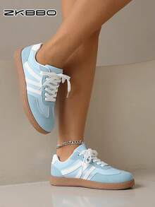 ZKBBO Damen Lässig Flache Schuhe, leichte und bequeme Sneaker für Fitness und Gehen - Babyblau - Übersicht 4