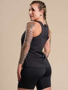 Women's Basic Plain Tank Top, Racerback Style, Mesh, Gym T-Shirt, Lightweight Fabric, Perforated, RIQ Modas - Black - View 4