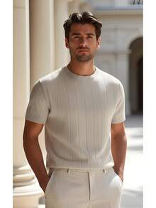 Men's Formal Shirt, Modal Knit, Elegant T-Shirt - Creme - View 1