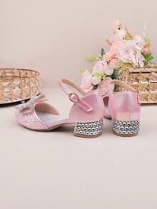 Flower Girl Shoes For Wedding, Party, Holiday, Suitable For Girls Of All Ages, Children Shoes, Classic Comfortable Versatile Small Shoes, Fashion Pink Sequin Bow Tie Pumps, Suitable For Formal Dresses, Performances, Ballet, Princess Shoes