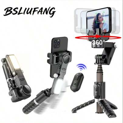 BSLIUFANG 360 Degree New Handheld Mobile Phone Stabilizer Selfie Stick Panoramic Shooting Anti-Shake Live Broadcasting Light