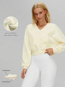 MFVIM Women's Hooded Sweatshirt, Warm Windproof Casual Loose Fit Pullover Sweatshirt, Drop Shoulder Design Hides Arm Flab, Suitable For Outdoor, Hiking, Running - Champagne - View 4