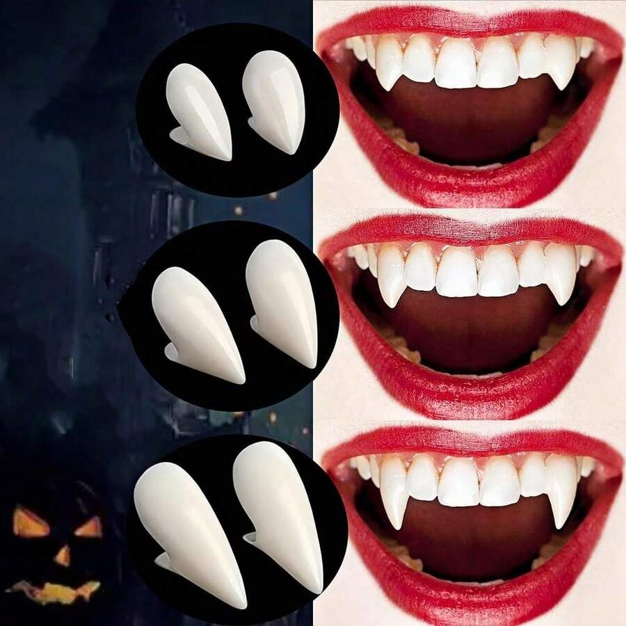 Vampire Teeth Fangs, 1 Pair 19mm Halloween Vampire Accessories Realistic Vampire Fangs, Halloween Fake Teeth Cosplay Vampire Costume For Woman Men Halloween Party Makeup Dress Up Favors - Nhiều màu - Xem 1