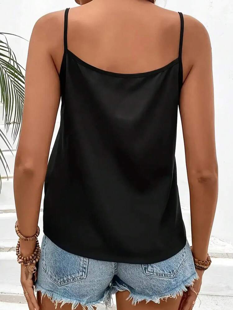 Damen sexy Pailletten Patchwork Strandurlaubs Mode Trägerhemd Lässig Schwarz Sommer - Schwarz - Übersicht 3