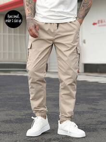 Spring/Autumn New Multi-Pocket Loose Casual Cargo Pants For Men, Runs Small, Order 1 Size Up, For Fall - Khaki - View 3