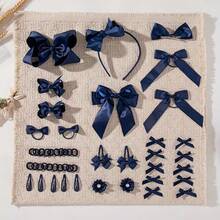 bilicaca 49pcs Navy Blue Hair Accessories Set, Handmade Headband, Hair Clips, Hair Ties, Ponytail Hair Bands Combination, Back To School Hair Accessories - Navy Blue - View 2
