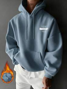 Men's Autumn/Winter Street Fashion Portrait Print Loose Fit Fleece Hoodie | Leading Style - Baby Blue - View 4