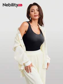 Short Sleeve Bodysuit For Women Black Plus Size T-Shirt Body Suit Basic Workout Casual Going Out - 黑色 - 查看 5