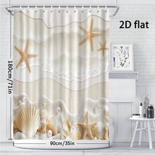 1/4 piezas Cortina de ducha de poliéster de alta calidad con impresión, diseño moderno de estrellas de mar y conchas, resistente al agua y duradera, incluye ganchos y forro, adecuada para la decoración del baño - multicolor - Ver 12
