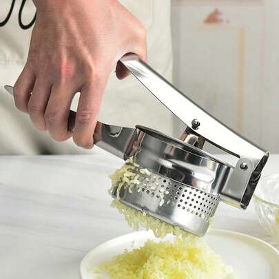 1pc Stainless Steel Potato Masher, Manual Kitchen Ricer, Potato Puree Mixer, Suitable For Guacamole, Baby Food, Garlic Paste, Easy To Make Mashed Potatoes & Garlic Paste, Stainless Steel Masher, Baby Food Tool, Easy To Clean Stainless Steel Kitchen Vegetable Meat Dehydrator, Juicer, Squeezer, Masher, Garlic Press
