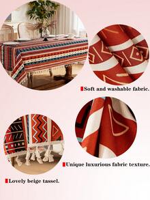 1件波西米亚风长方形桌布，红色餐桌布，3D竹子图案，米色流苏装饰，可水洗，适用于咖啡桌、床头柜、橱柜、餐桌装饰、节日装饰、派对桌布，适合聚会、晚餐、节日、派对、新年装饰、主题派对用品，四季皆宜。 - 彩色 - 查看 2