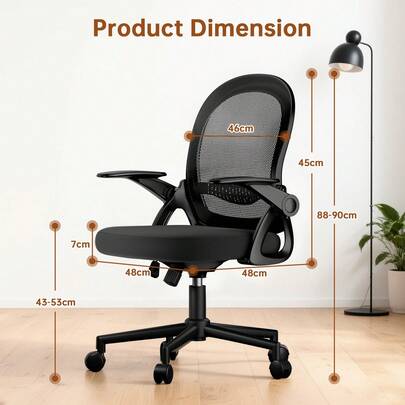 GartistGo Sedia da ufficio ergonomica con schienale in rete media, braccioli ripiegabili, supporto lombare e base girevole regolabile in altezza.