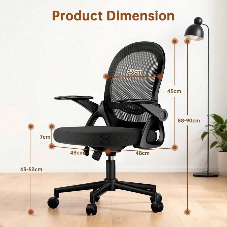 GartistGo Ergonomic Office Chair With Medium Mesh Backrest, Fold-Up Armrests, Lumbar Support And Height-Adjustable Swivel Base.