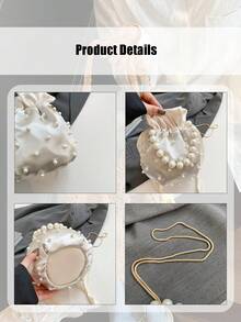 Mini Pearl Handbag Bucket Bag Stylish And Elegant Shoulder Bag Crossbody Bag Pearl Beaded Evening Bag Clutch Wallet Chain Bag Soft Satin Material Suitable For Commuting, Gatherings, Dinners, Parties And Other Occasions Christmas Gift Birthday Gift Perfect Choice For Women's Graduation Gifts Valentine's Day Gifts - màu đen - Xem 11