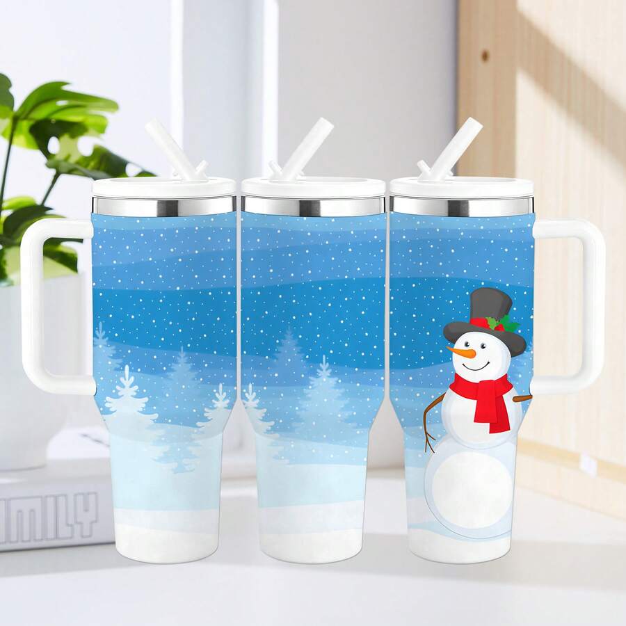1pc 40oz Christmas Tumbler With Handle And Straw – 304 Stainless Steel Vacuum Insulated – Keeps Hot Cocoa Warm For 6H & Milkshake Cold For 12H – Ideal For Snow Camping & Nights – Fits Car Cup Holders – Cozy Up In Frozen Adventures - Nhiều màu - Xem 1