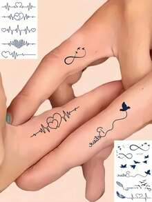 2 tờ Nước ép thảo dược Bán vĩnh viễn Lông vũ tình yêu Hoa văn nhỏ Hình dán hình xăm tạm thời chống nước Hình xăm tạm thời dành cho người lớn ở cổ tay và cánh tay Trang trí lại trường học - màu đen - Xem 8