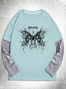 Chemise de dessous à manches longues et col rond pour hommes, respirante et polyvalente, ample et décontractée, style coréen minimaliste, motif classique créatif, t-shirt col rond, coupe ample, Top décontracté pour l'automne