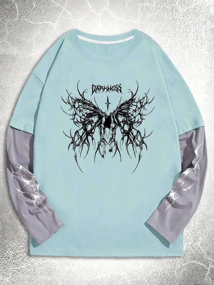 Chemise de dessous à manches longues et col rond pour hommes, respirante et polyvalente, ample et décontractée, style coréen minimaliste, motif classique créatif, t-shirt col rond, coupe ample, Top décontracté pour l'automne