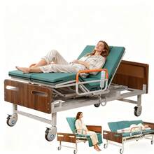 Cama eléctrica multifuncional con inclinación lateral mediante control remoto, cama médica eléctrica, altura regulable, con ruedas con freno, incluye colchón, cama médica para uso doméstico - Verde - Ver 9