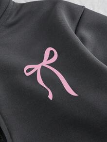 女童卡通印花纯色卫衣长裤两件套，简约设计，适合春、秋、冬季穿着。 - 深灰色 - 查看 4