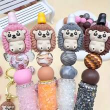 25/49/56 piezas Juego de cuentas de silicona con forma de erizo 3D lindos - Cuentas con forma de erizo de color marrón, rosa, café, gris - Ideal para manualidades DIY como llaveros, collares, pulseras, bolígrafos decorativos, joyería y colgantes - Adecuado para volver a la escuela, Halloween, Navidad, regalos festivos, regalos de cumpleaños - Erizo adorable en 3D - Ver 6
