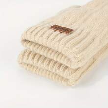 1 Pair Women's Winter Double Layer Fleece Thickened Warm Mittens Knitted Cable Pattern Cold Weather Warm Fashionable Women's Mittens Suitable For Daily Use And Parties For Women And Men - 紅色 - 查看 10