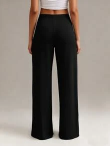 XLLAIS Petite Women's Pants Summer Fashion High Elastic Long Straight-Leg Black Trousers - Black - View 2