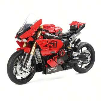 1:5 Scale Red Motorcycle Building Blocks - Racing Car Model Kit, With Display Stand And Nameplate, Advanced Assembly Set, Suitable For Adults, Hobbyist Perfect Gift, Valentine's Day Gift, Christmas Gift, Birthday Gift