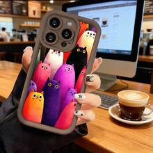 Funda de Teléfono con Patrón de Gatos Coloridos para iPhone 14 13 12 11 Pro Max y  Galaxy S23 S22 S21 S20 Plus, Carcasa de Protección para Teléfono, Regalo para Novio y Novia, Presente de Vacaciones - Café integral - Ver 2